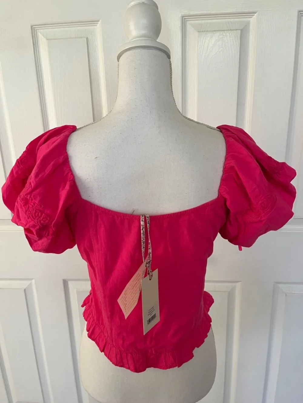 New LoveShackFancy Breonna Top Barbiecore corset puff sleeves embroidery